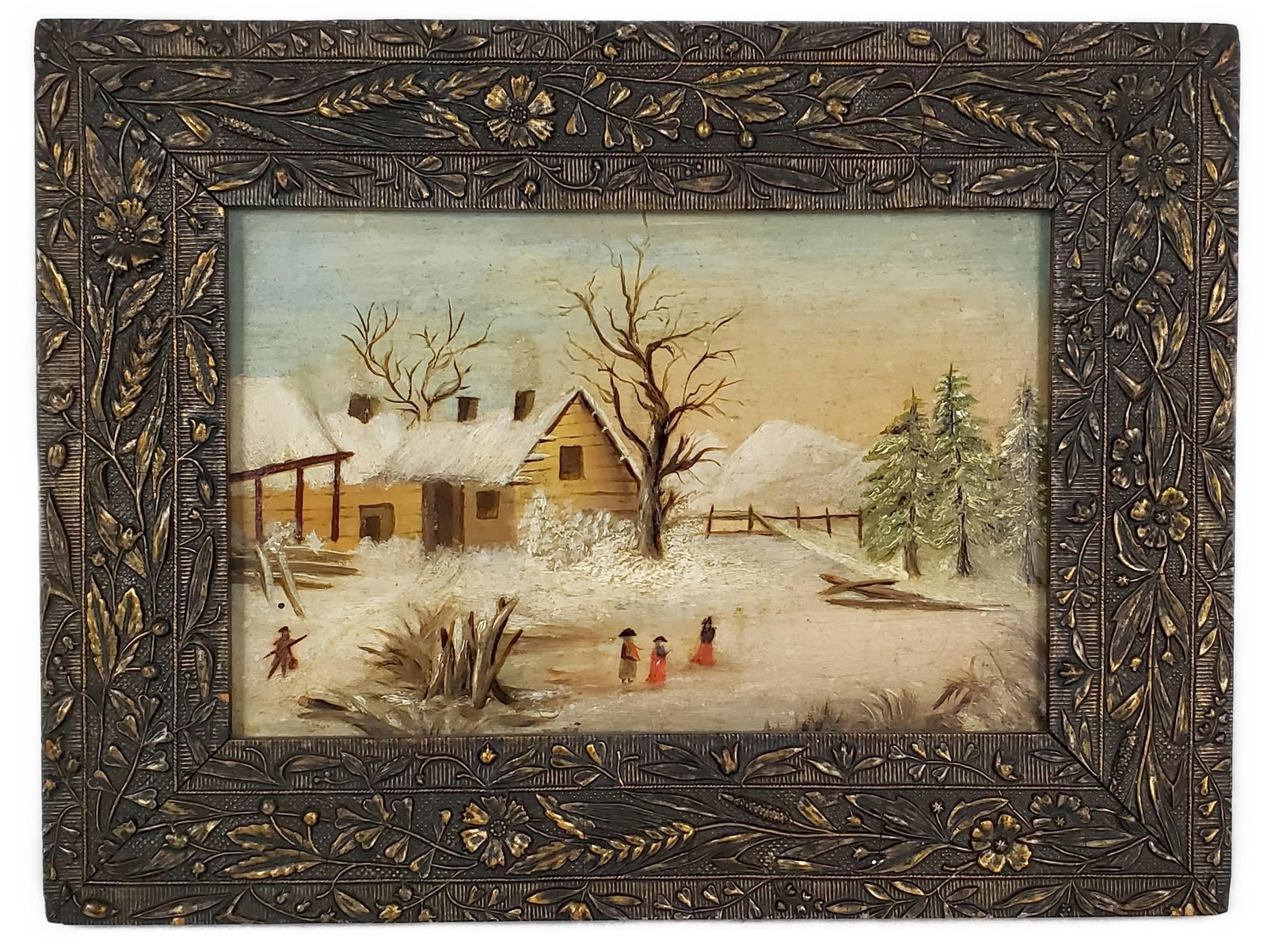 Canadian School (19th Century) Primitive Winter Landscape, Oil on Academy Board, bears label (1 of 5)