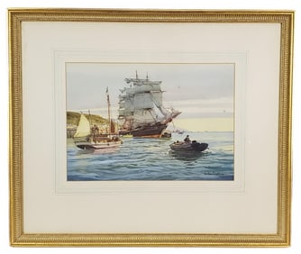Gordon Grant (American, 1875-1962) Marine Scene with Moored Ships, Signed Gordon Grant lower right,