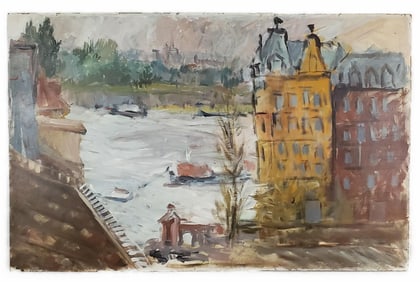 Charles Malle (French, 1935-2023), Seine River, Paris, Signed C. Malle lower left, Oil on board, 23
