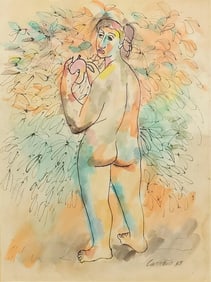 Mario Carreno (Cuban, 1913-1999) Woman with Apple, Signed and dated '63 lower right, Watercolor and