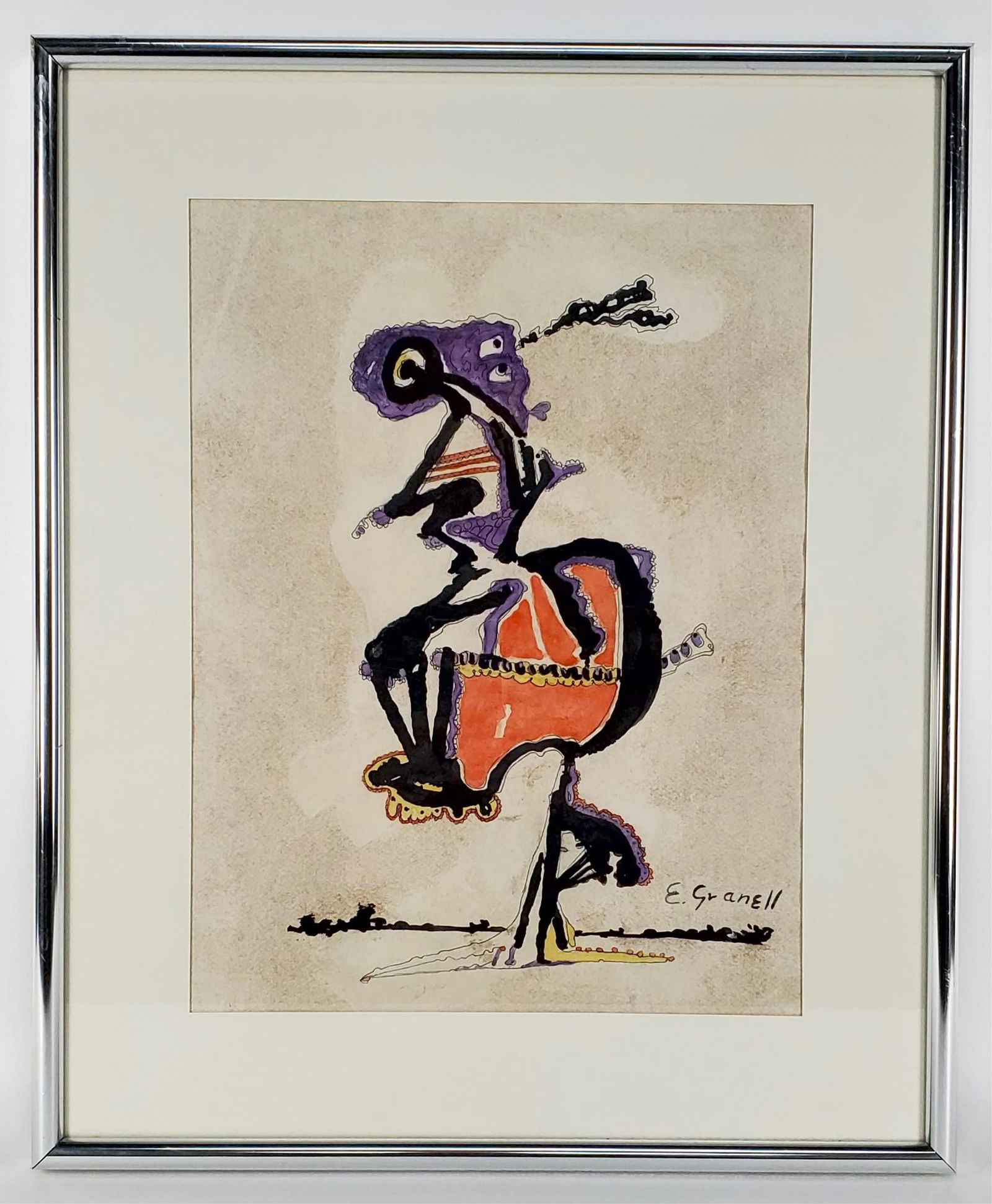 Eugenio Fernandez Granell (Spanish, 1912-2001) Untitled, Signed E. Granell lower right, Gouache and: Eugenio Fernandez Granell (Spanish, 1912-2001) Untitled, Signed E. Granell lower right, Gouache and Ink on paper, Sight-15 1/2" x 12", Framed-21 3/4" x 18"