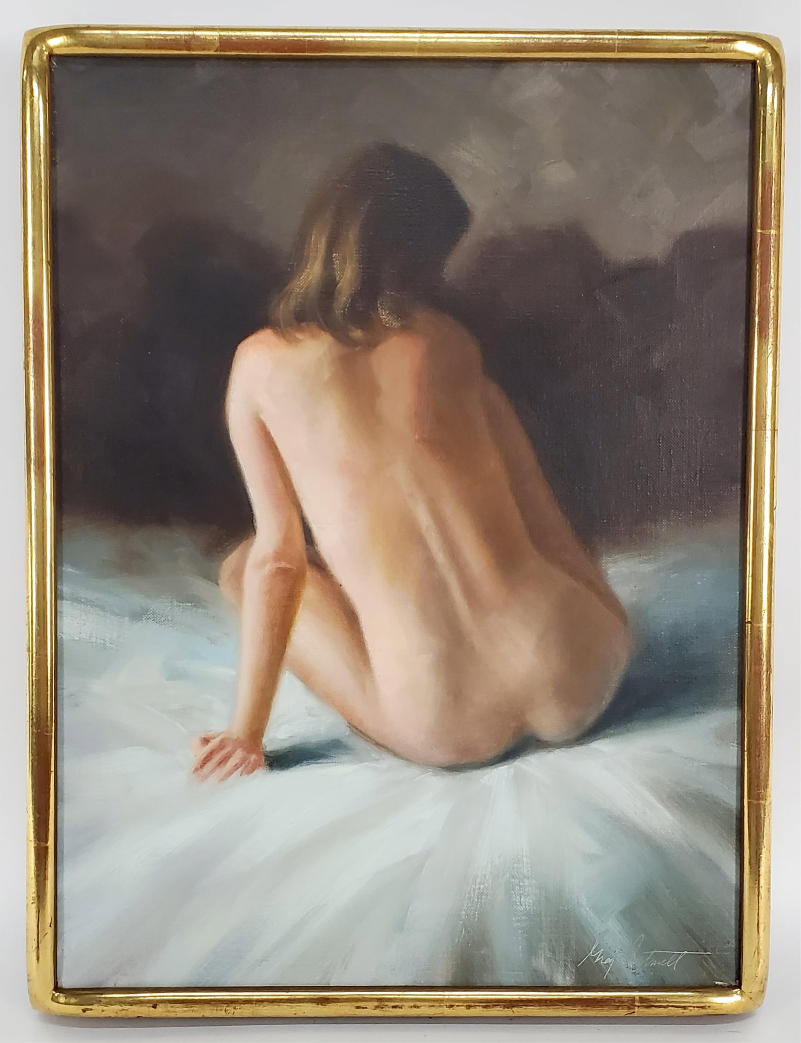 A 20th Century Oil on Canvas Painting, Study of a Nude Lady, Signed Greg Cantwell lower right, 16" x: A 20th Century Oil on Canvas Painting, Study of a Nude Lady, Signed Greg Cantwell lower right, 16" x 12", Framed-17" x 13"