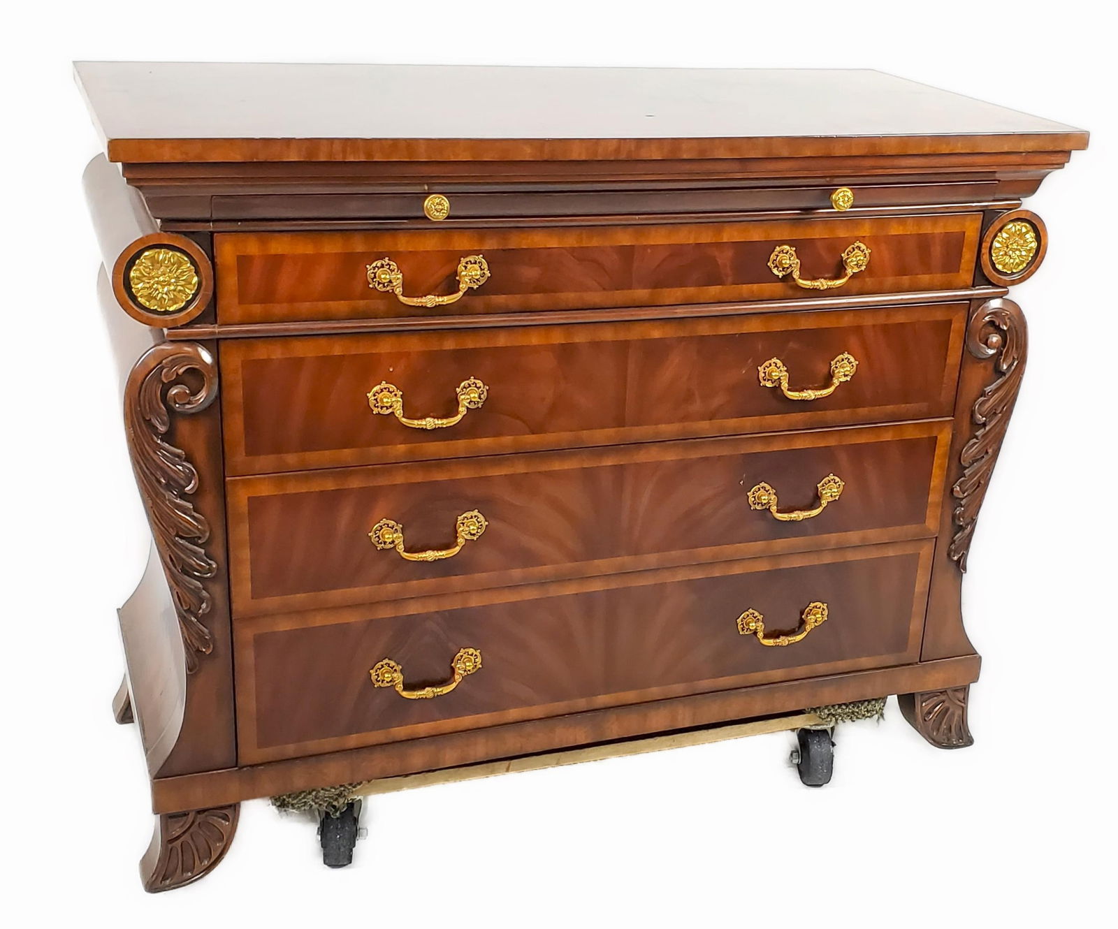 Maitland Smith Empire Style Chest of Drawers, 20th Century, Crotch Mahogany Flamed Veneer with (1 of 7)