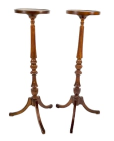 Pair of English George III Style Mahogany Fluted Plant Stands with dish top rims, 39 1/4" h. 11"
