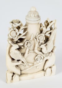 Chinese Carved Bird and Branches Snuff Bottle, underside marked, 3" x 1 1/2" x 1/2"