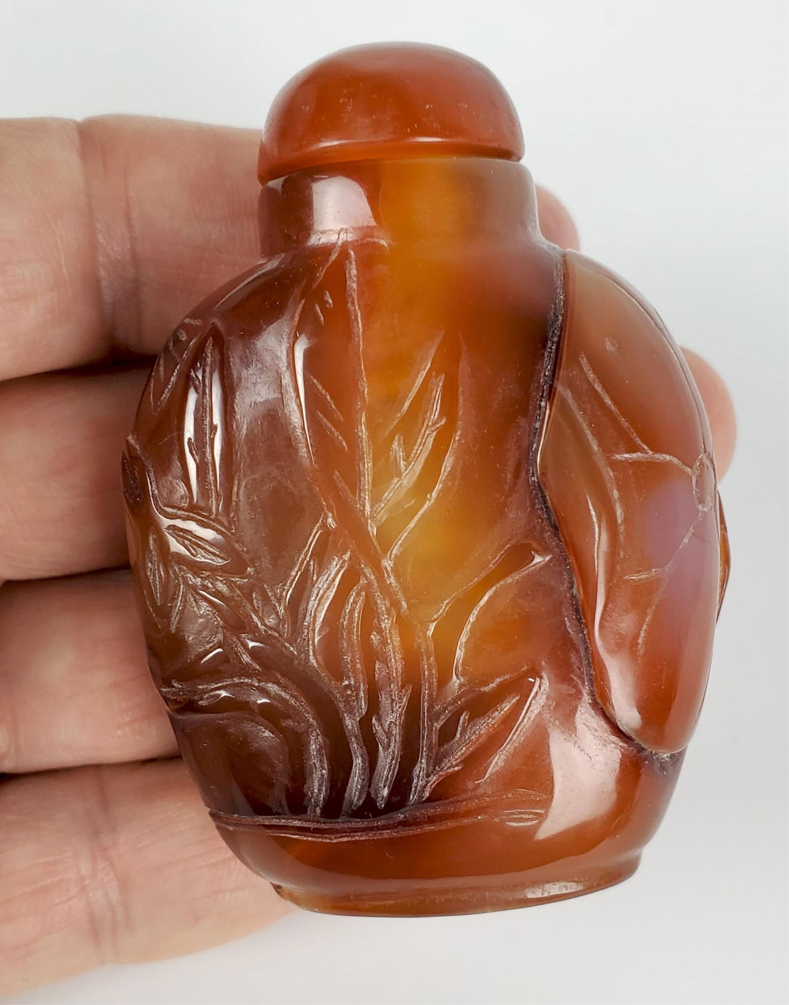 Chinese Agate Carved Snuff Bottle, 20th Century, 2 1/2" h. 2" w. 1/2" d. (1 of 4)