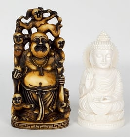 Two Carved Buddha Figures, One Chinese and One Indian, 5" h. and 4" h.