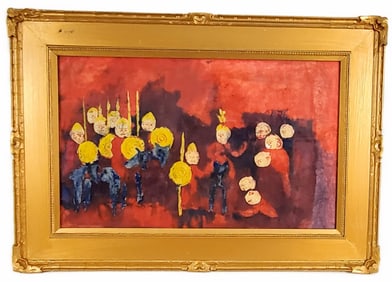 A 20th Century Oil on Paper Painting, Signed Amer lower right, Sight-12 1/2" x 20 1/2", Framed-18" x
