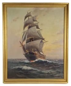 Attributed to T. Bailey (American, Late 19th/Early 20th Century) Clipper Ship at Sea, 24" x 18 5/8",
