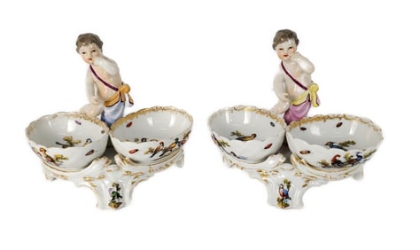 Pair of European Porcelain Sweet Meat Dishes, Late 19th/Early 20th Century, with blue underglaze
