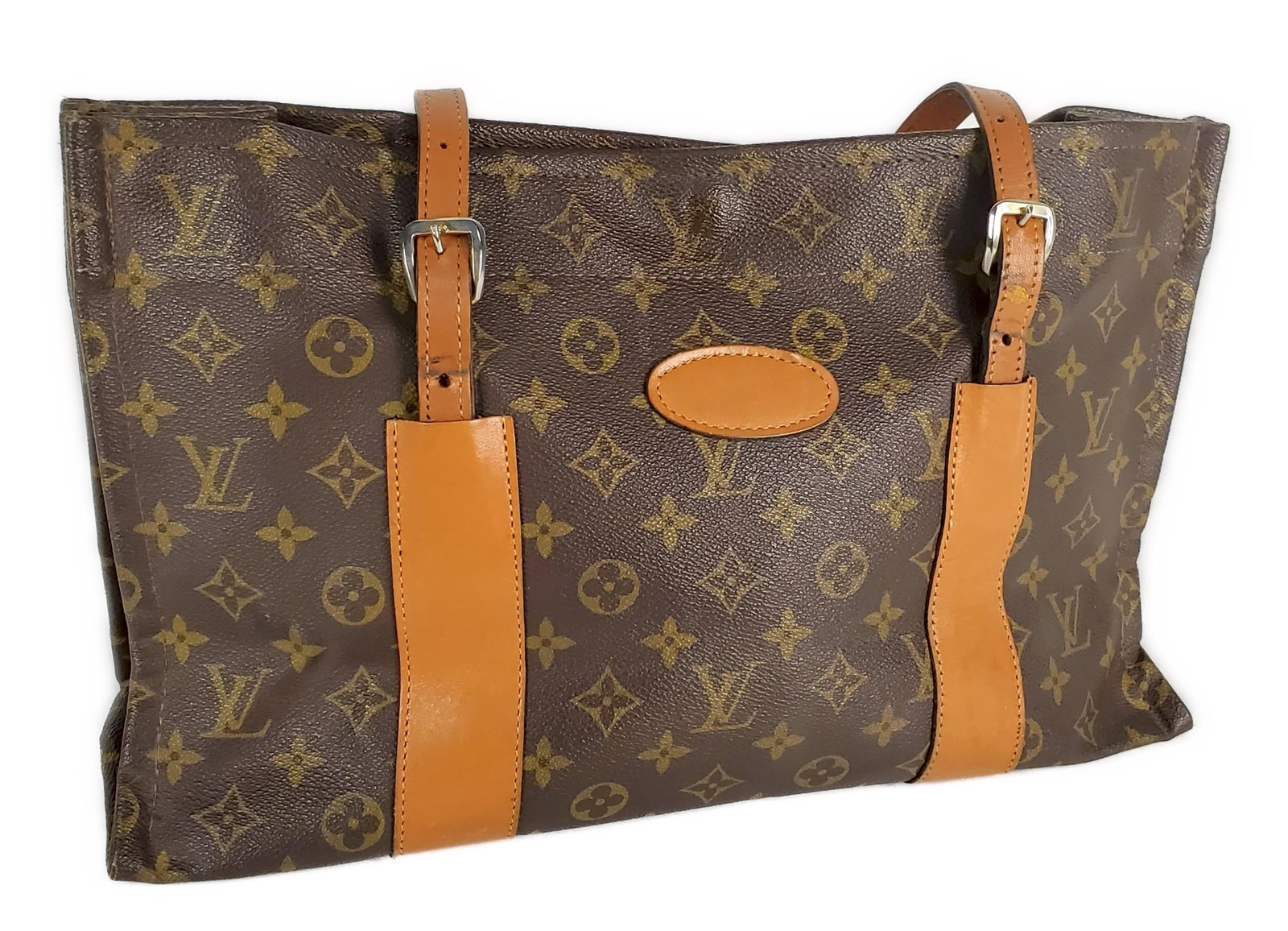 Louis Vuitton Style Ladies Purse, with maker's tag, 9 1/2" h. 15 1/2 w. 5" d.: Louis Vuitton Style Ladies Purse, with maker's tag, 9 1/2" h. 15 1/2 w. 5" d.