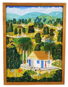 Abner Dubic (Haitian, b.1944) Farms Landscape, Signed lower left, Oil on canvas, 16" x 12",