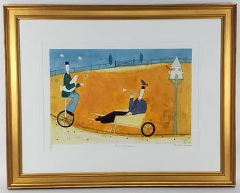 Annora Spence (English, b.1963) Man in a Wheelbarrel, Signed, titled and numbered in the lower