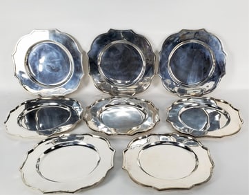 Group of Indian Silver Plate Scalloped Service Plates, 13" dia.