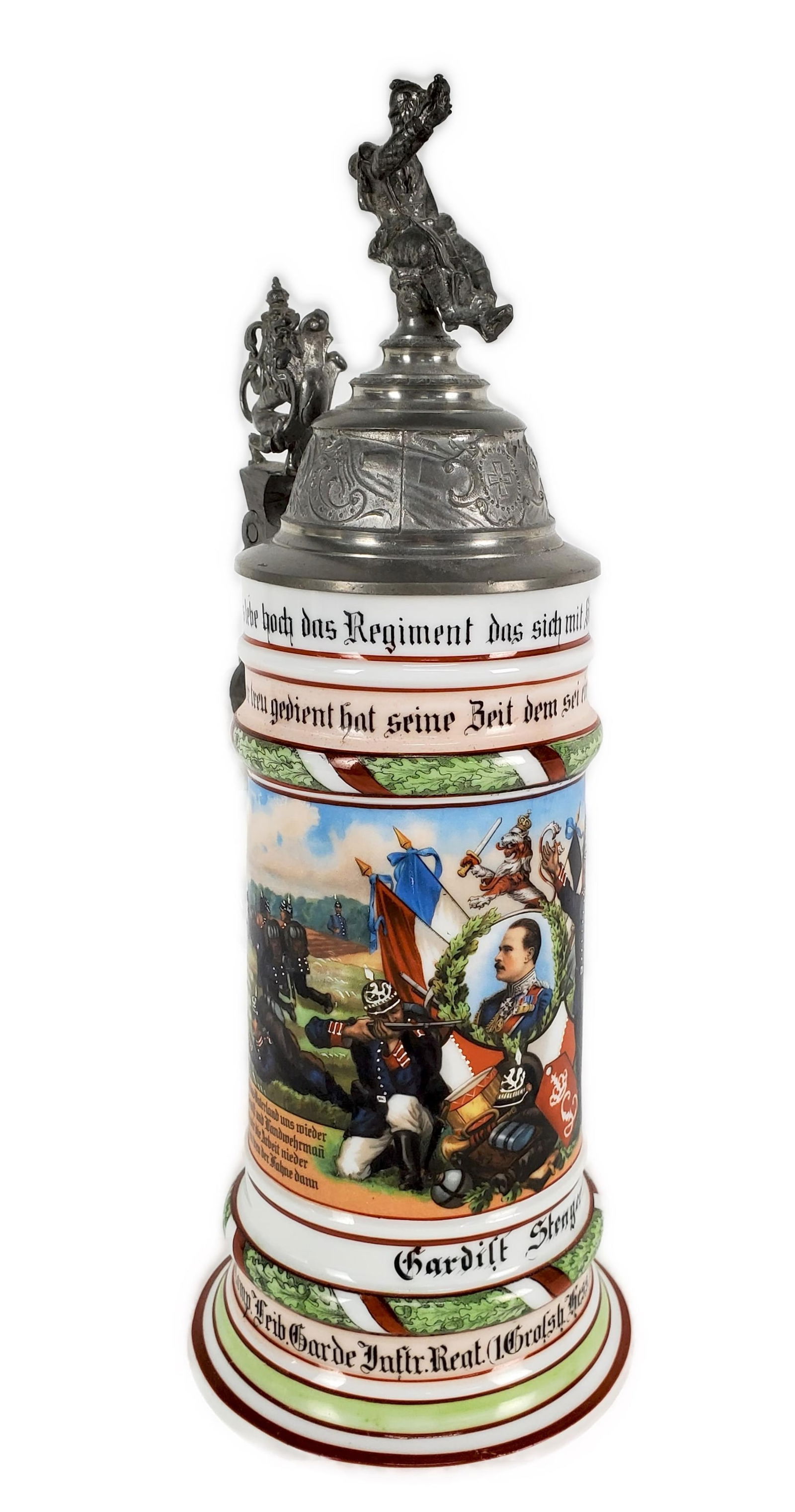 Vintage German Regimental Officers Glass Painted Beer Stein with Lithophane Bottom, hand painted, 12 (1 of 6)