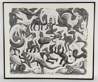 Maurits Cornelis Escher (Dutch, 1898-1972) Mosaic II, dot matrix print, 21" x 25", Framed.