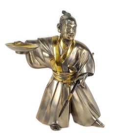 Japanese 20th Century Mixed Metal Sculpture of a Samurai, 12" h. 10" w.