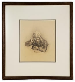 European School (18th/19th Century), Man Taking Snuff, Unsigned, Pencil on Paper, Sight-10 1/2" x
