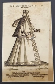 An Italian 16th Century Book Plate of a Noblewoman from Naples, Sight-12" x 7 1/2", Framed-28 1/2" x