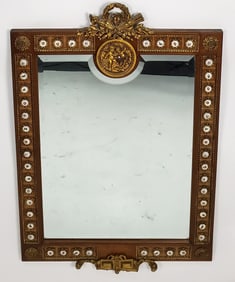 Antique French Louis XVI Style Wall Mirror with porcelain round plaques