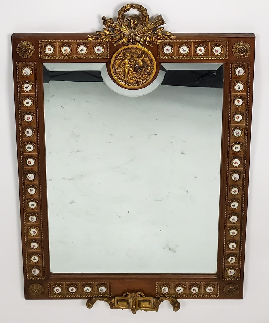 Antique French Louis XVI Style Wall Mirror with porcelain round plaques (1 of 5)