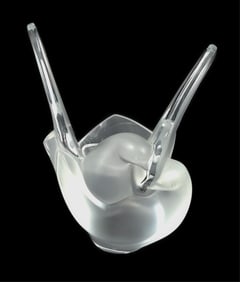 French Lalique Crystal Glass Sylvie Vase with Frog, underside signed Lalique France, 8 1/2" h. 6