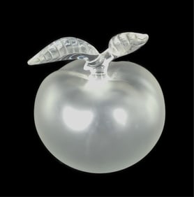 French Lalique Crystal Glass Apple, underside signed Lalique France, 5 1/2" h. 5" w., No chips,