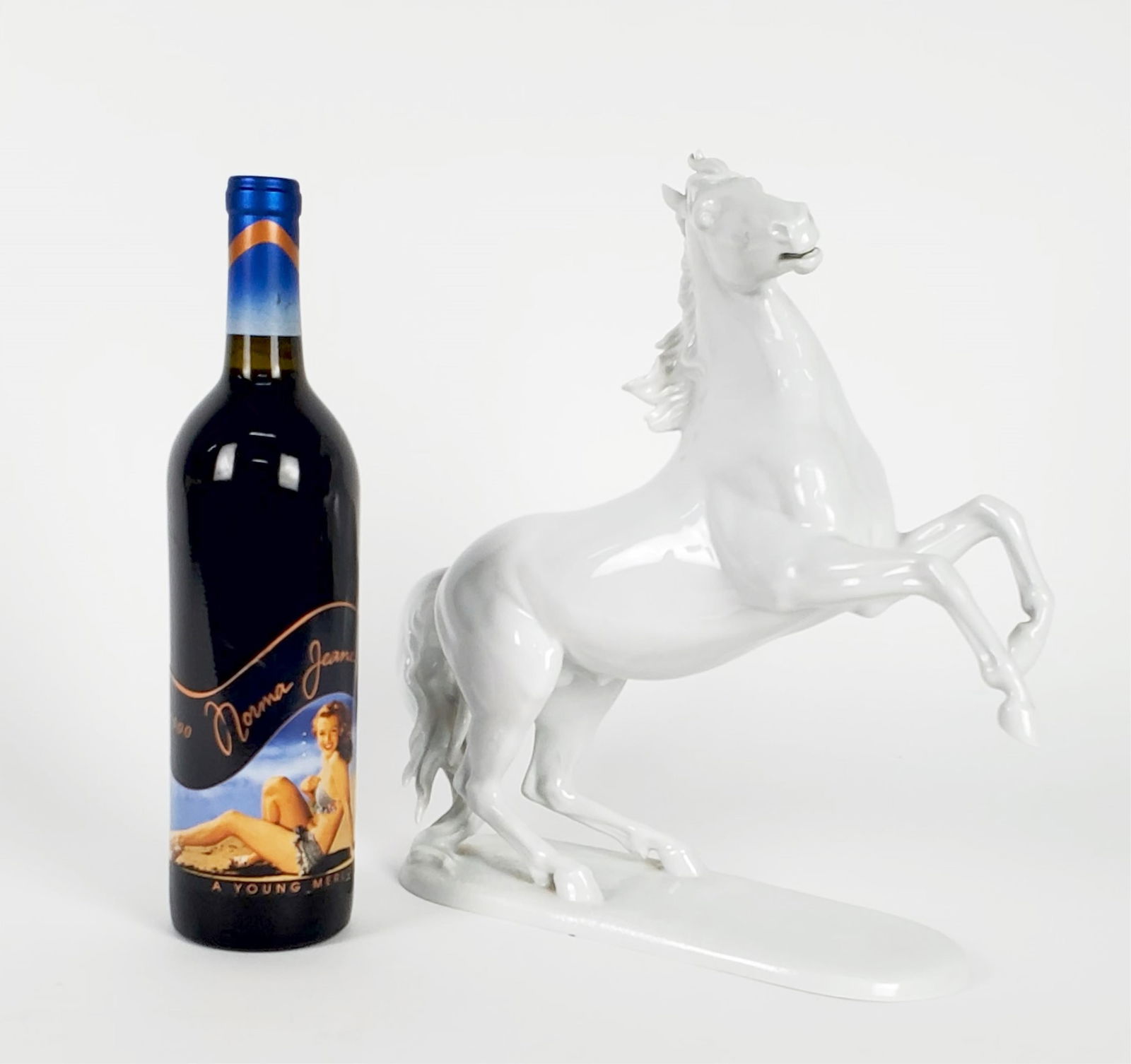 A Rosenthal Blanc de Chine Porcelain Horse, marked with the H. Meisel impressed mark, 13" h. 10 1/4": A Rosenthal Blanc de Chine Porcelain Horse, marked with the H. Meisel impressed mark, 13" h. 10 1/4" w. 4" d., No chips, blemishes, or imperfections.