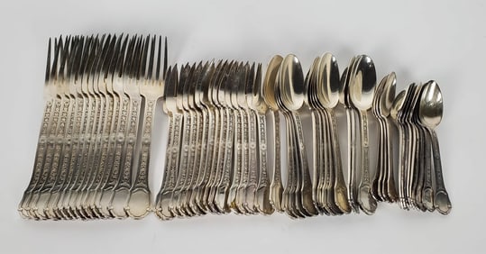 A Partial French 53 Piece Silver Flatware Set, 20th Century, all marked Sterling France with GH