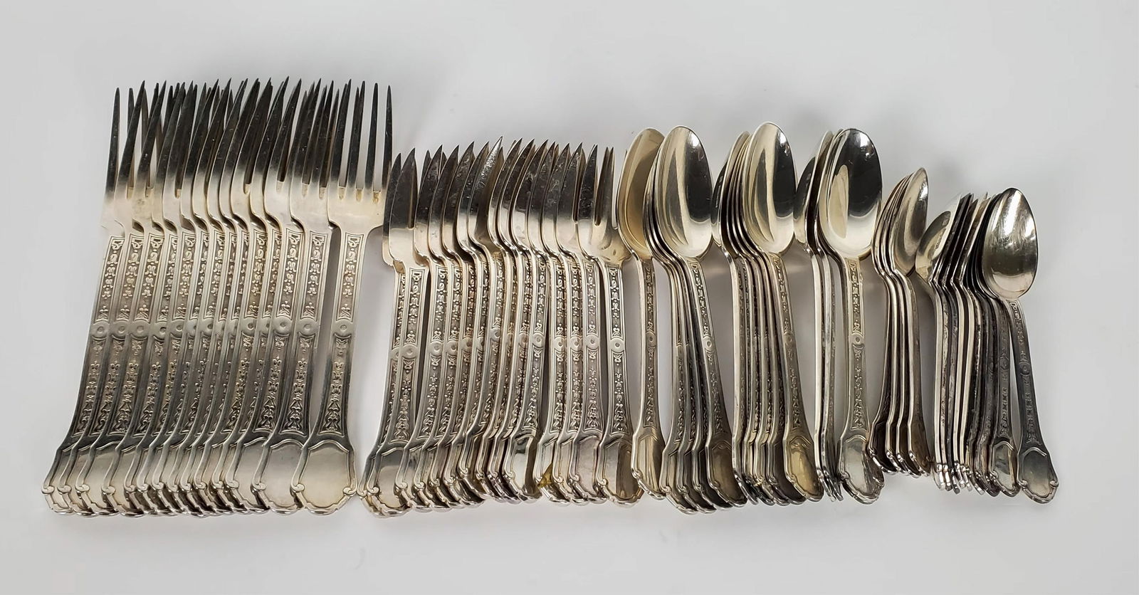 A Partial French 53 Piece Silver Flatware Set, 20th Century, all marked Sterling France with GH (1 of 8)