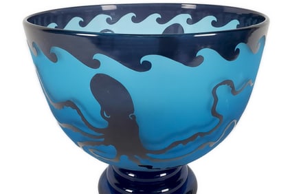 A Contemporary Studio Art Glass Octopus Footed Bowl, 20th Century, signed on the bottom and dated