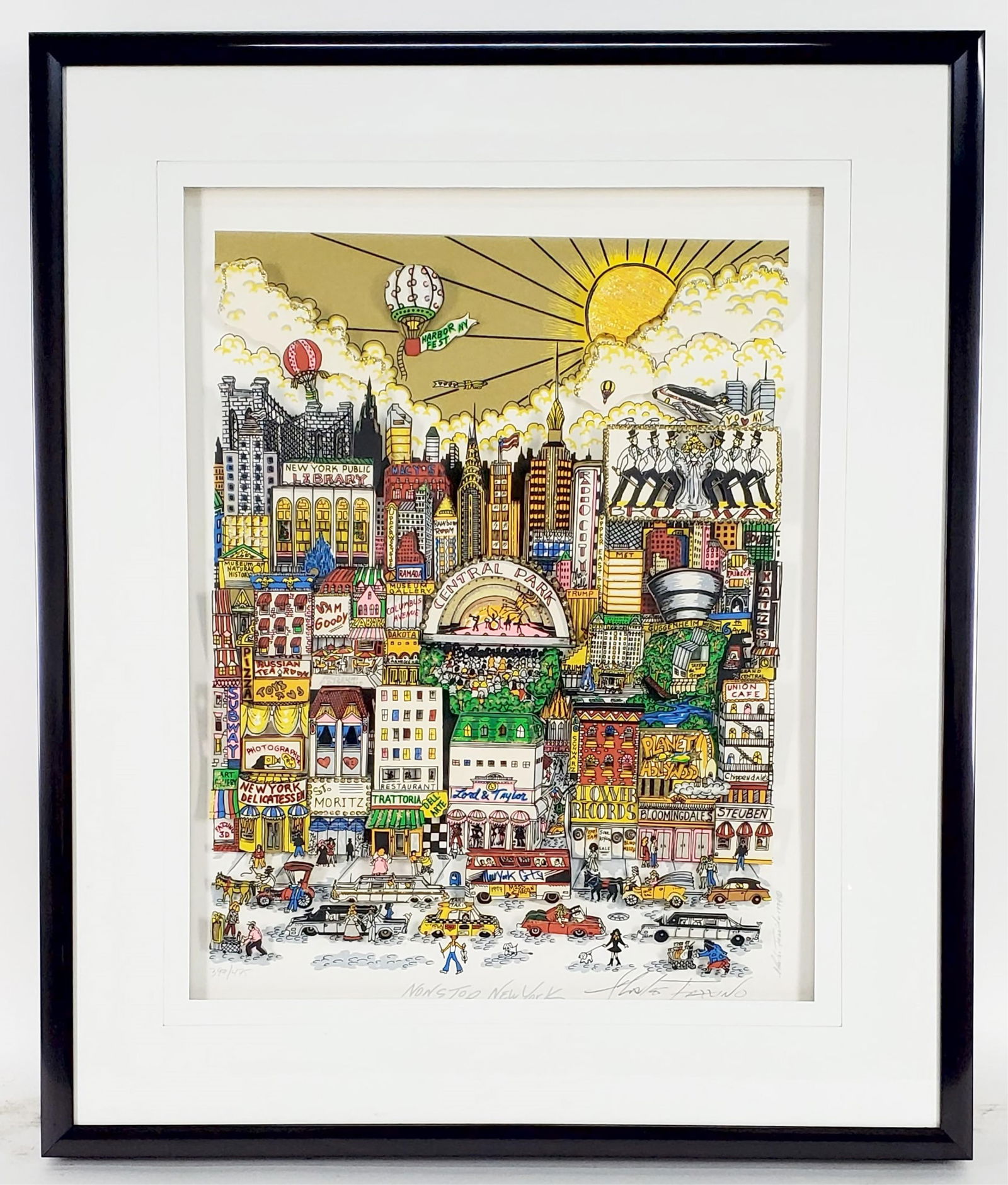 Charles Fazzino (American, b. 1955) Nonstop New York, Three dimensional color screeprint, Signed in: Charles Fazzino (American, b. 1955) Nonstop New York, Three dimensional color screeprint, Signed in pencil, Verso bears Wentworth Gallery label, Sight-17" x 13", Framed-23 1/2" x 19 5/8"
