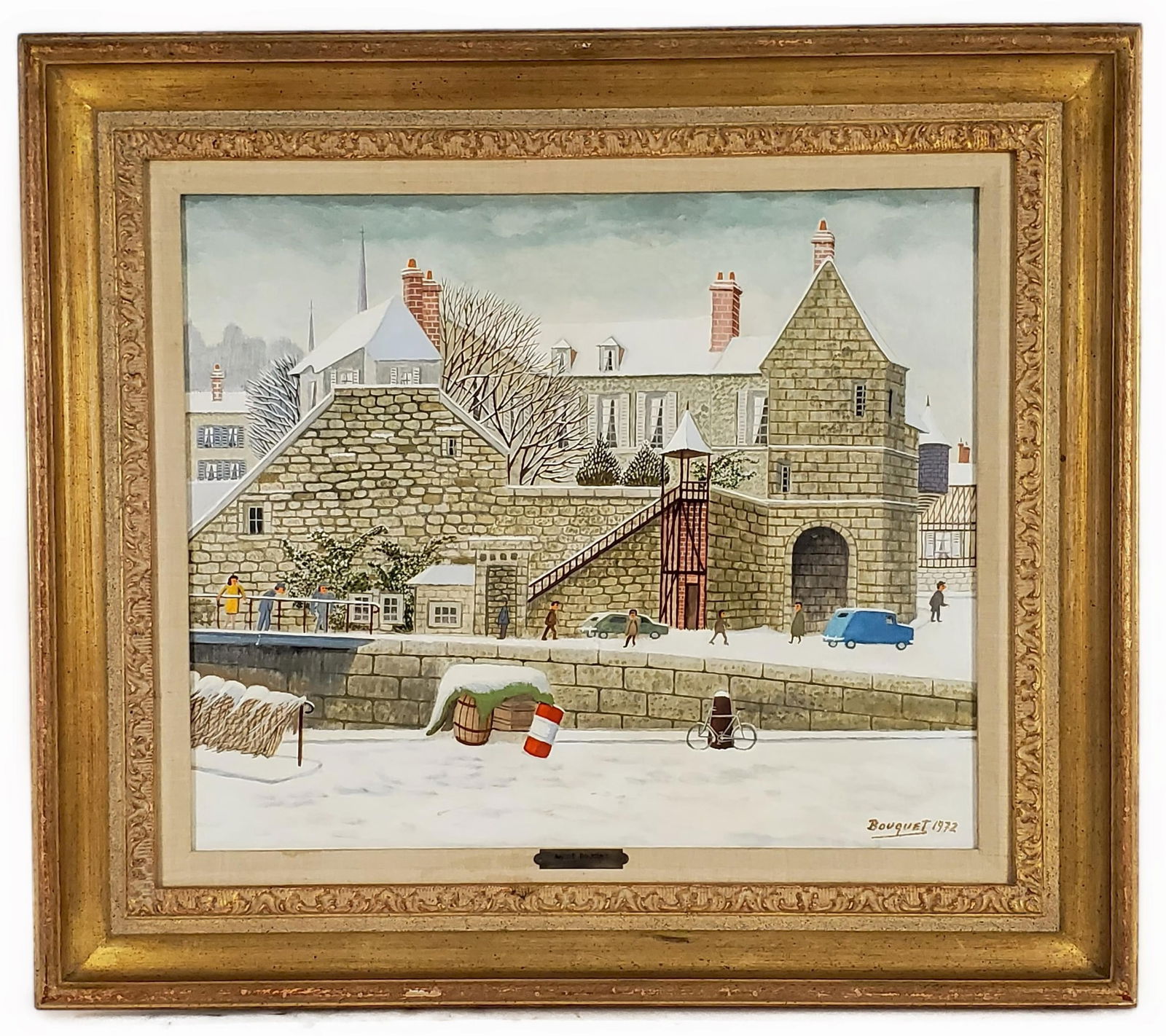 Andre Bouquet (French, 1897-1987) Winter Scene with Figures, Signed Bouquet and dated 1972 lower (1 of 9)