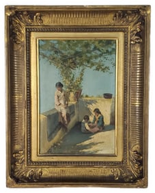 Vincenzo Irolli (Italian, 1860-1949) Neapolitan Veranda with Figures, Signed and dated 1890 lower