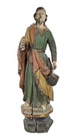 Large Spanish Colonial Wood Carved Santos of Christ, 18th/19th Century, polychromed, has label from