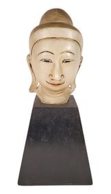 Southeast Asian Burmese Mandalay Marble Carved Buddha Head, 18th/19th Century, painted, mounted in a