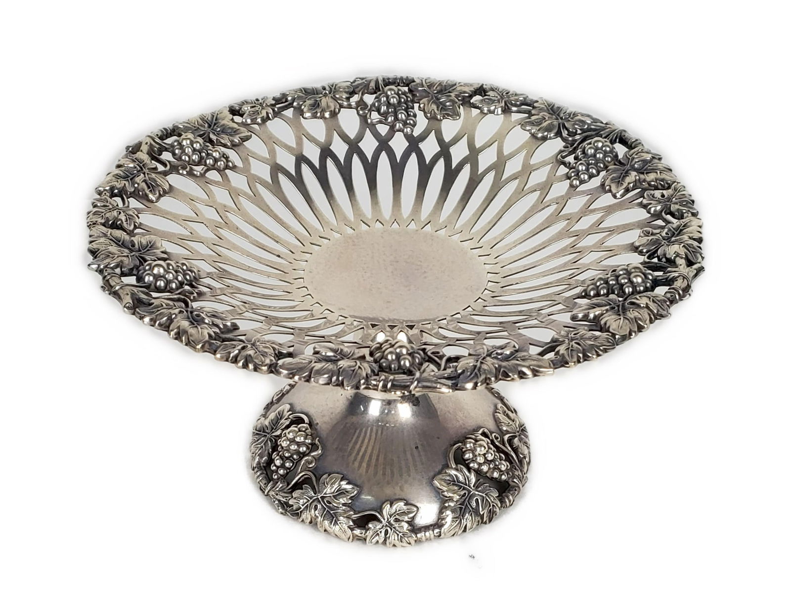 A Sterling Silver Reticulated Compote, 20th Century, marked Sterling with maker's mark, 4" h. 71/2" (1 of 5)