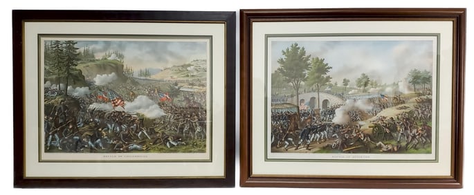 Two American Kurz and Allison 19th Century Civil War Chromolithographs, Battle of Antietam and