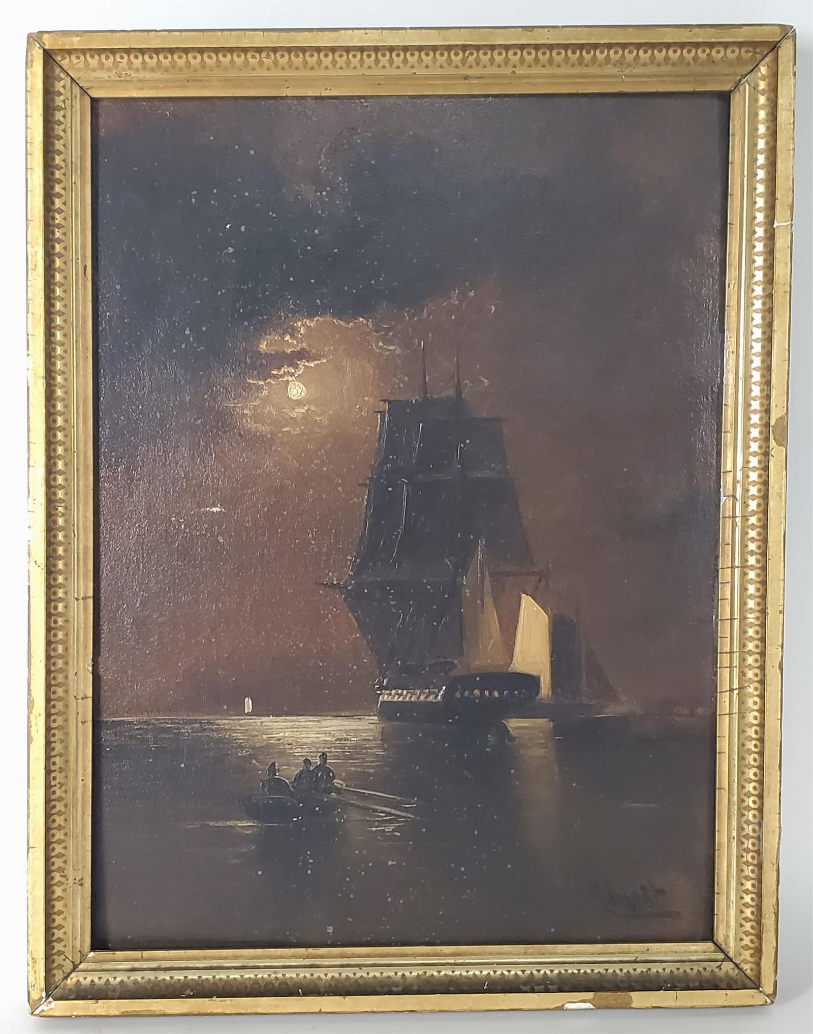 Alexander Charles Stuart (American, 1831-1898) Nocturnal Moonlit Marine Scene, Signed Stuart lower (1 of 5)