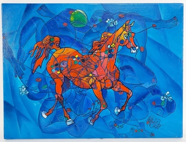 Jiang Tie-Feng (Chinese, b. 1938) Red Horse Signed lower right, Oil and Acrylic on canvas, 18" x