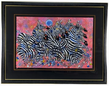 Jiang Tie-Feng (Chinese, b. 1938) Zebras, Signed and dated '92 lower left, Mixed Media on paper,