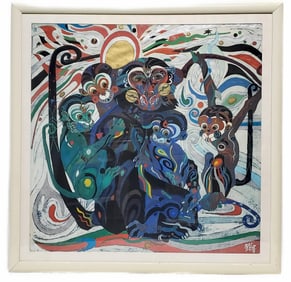 Jiang Tie-Feng (Chinese, b. 1938) The Monkey King, Signed lower right, Mixed media on rice paper,