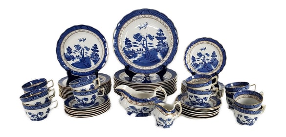 English Royal Doulton 59 Pcs. Booth's Real Old Willow China Set, 20th Century