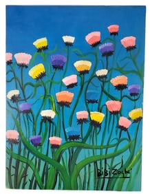 Bibi Zogbe (Lebanese, 1890-1975) Chardons du Liban, Signed Bibi Zogbe lower right, Oil on board,