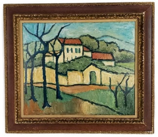 Gabriele Munter (German, 1877-1962) Attributed to, Landscape with Houses, Signed Munter lower right,