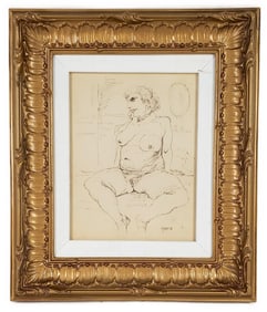 George Grosz (German, 1893-1959) Seated Nude Woman, Signed Grosz lower right, Ink on paper, 8" x 6",