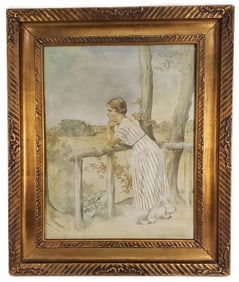 Johannes Glob (Danish, 1882-1955) Country Landscape with Lady, Signed lower left, Oil on Canvas, 25