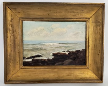 American School (Late 19th Century) Seascape, Unsigned, Oil on canvas, 10" x 14", Framed-17 1/2" x