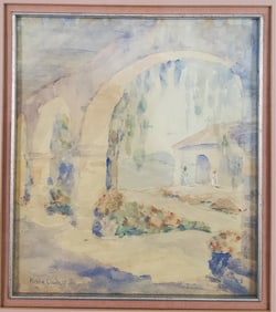 Alson Skinner Clark (American, 1876-1949) Hacienda Landscape with Figures, Signed Alson Clark lower