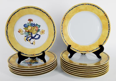 Fourteen French Bernardaud Limoges Borghese Porcelain Service Plates, 10 1/4" dia., in good